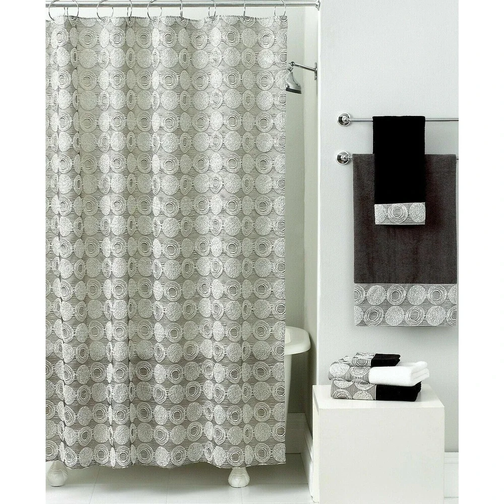 Avanti Galaxy Luxury Fabric Shower Curtain metallic Silver print‎ Retail $100